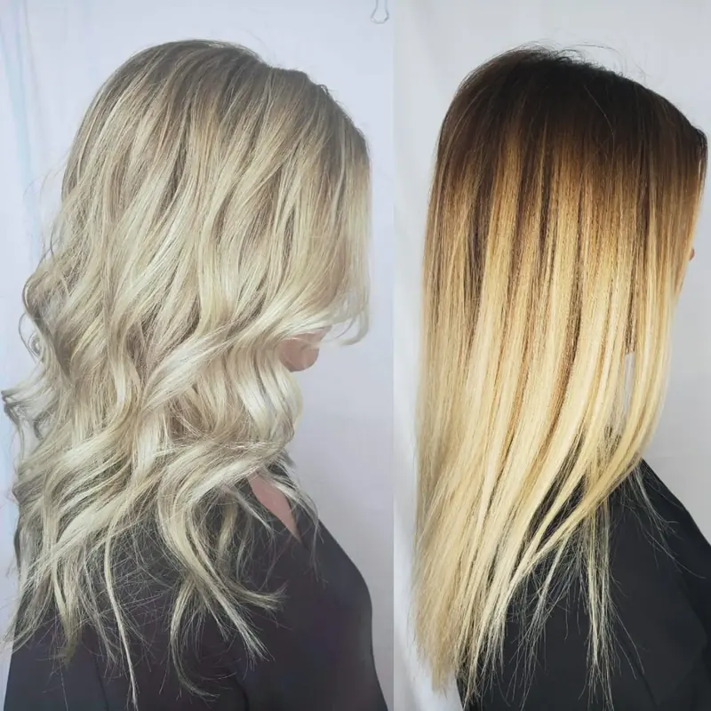 Blonde hair before and after a colour refresh